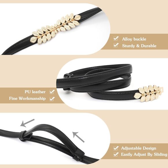 Women Skinny Belts Thin Pu Leather Waist Belt With Gold Buckle For Dresses🤘 - Picture 4 of 6